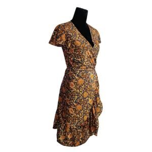 Perry Walker Collective Mulicolor Floral Silk Blend Wrap Mini Dress Ruffle Sz 1